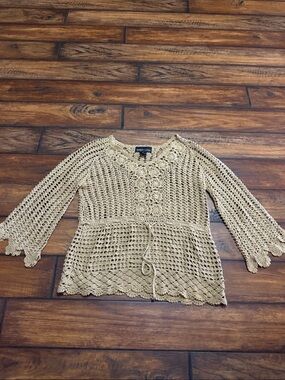 Robert Louis Like New Crochet Tie-Waist Tunic in Camel